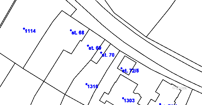 Parcela st. 70 v KÚ Rostěnice, Katastrální mapa