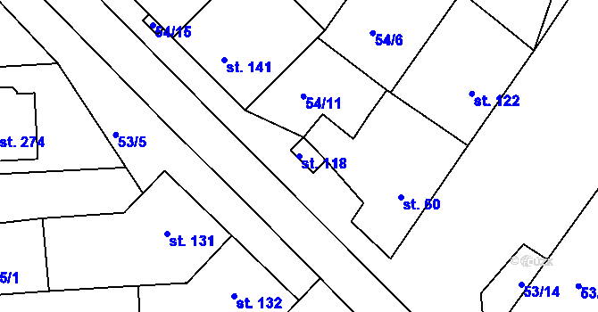 Parcela st. 118 v KÚ Rostěnice, Katastrální mapa