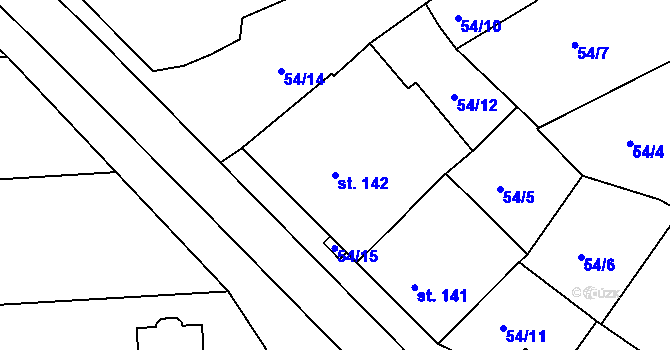 Parcela st. 142 v KÚ Rostěnice, Katastrální mapa