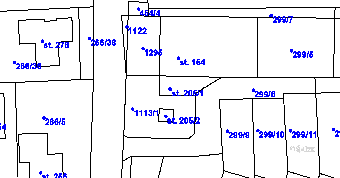 Parcela st. 205/1 v KÚ Rostěnice, Katastrální mapa