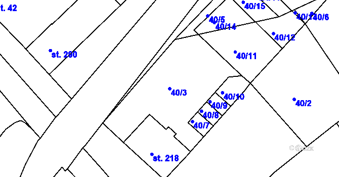 Parcela st. 40/3 v KÚ Rostěnice, Katastrální mapa