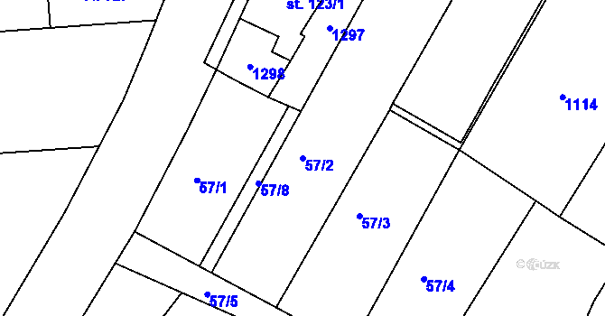 Parcela st. 57/2 v KÚ Rostěnice, Katastrální mapa