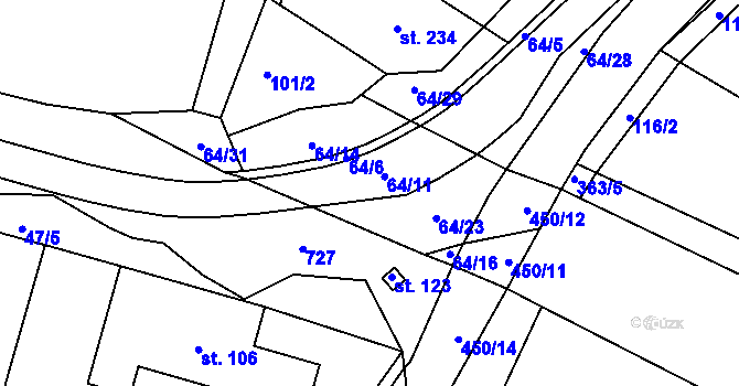 Parcela st. 64/1 v KÚ Rostěnice, Katastrální mapa