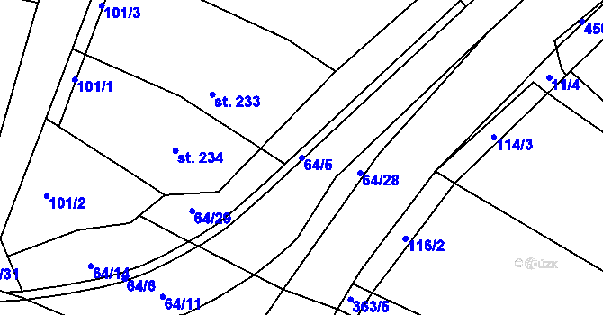 Parcela st. 64/5 v KÚ Rostěnice, Katastrální mapa