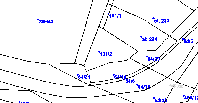 Parcela st. 101/2 v KÚ Rostěnice, Katastrální mapa