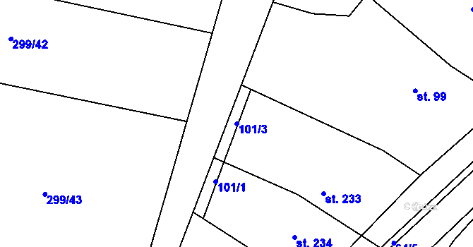 Parcela st. 101/3 v KÚ Rostěnice, Katastrální mapa