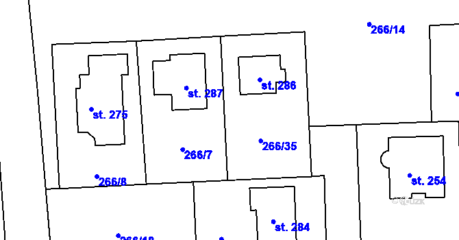 Parcela st. 266/2 v KÚ Rostěnice, Katastrální mapa