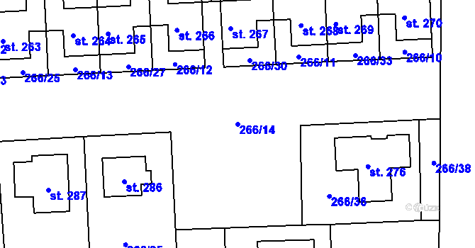 Parcela st. 266/14 v KÚ Rostěnice, Katastrální mapa