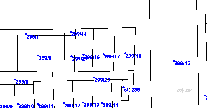 Parcela st. 299/17 v KÚ Rostěnice, Katastrální mapa
