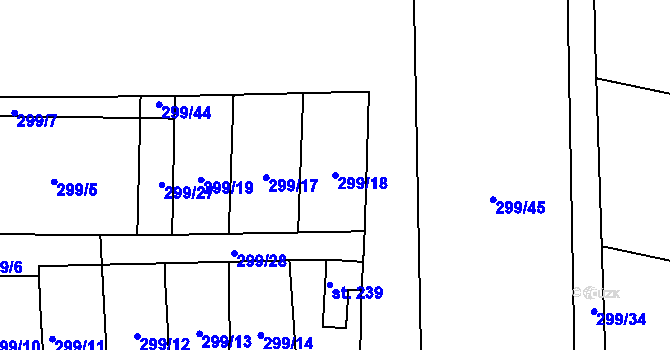 Parcela st. 299/18 v KÚ Rostěnice, Katastrální mapa