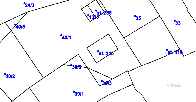 Parcela st. 245 v KÚ Rostěnice, Katastrální mapa