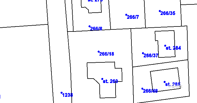 Parcela st. 266/18 v KÚ Rostěnice, Katastrální mapa