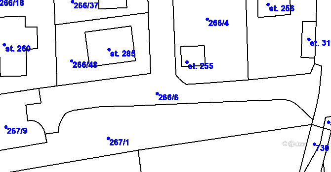 Parcela st. 266/47 v KÚ Rostěnice, Katastrální mapa
