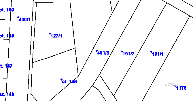 Parcela st. 401/3 v KÚ Rostěnice, Katastrální mapa