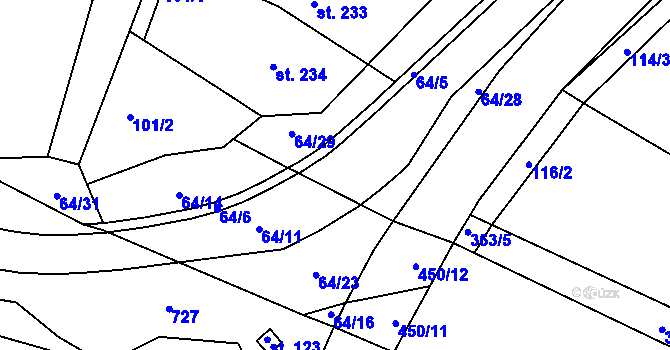 Parcela st. 64/12 v KÚ Rostěnice, Katastrální mapa