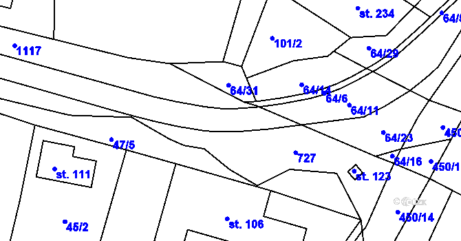 Parcela st. 64/17 v KÚ Rostěnice, Katastrální mapa
