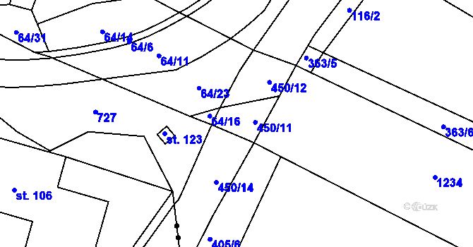 Parcela st. 450/10 v KÚ Rostěnice, Katastrální mapa