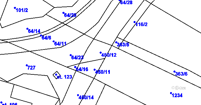 Parcela st. 450/12 v KÚ Rostěnice, Katastrální mapa
