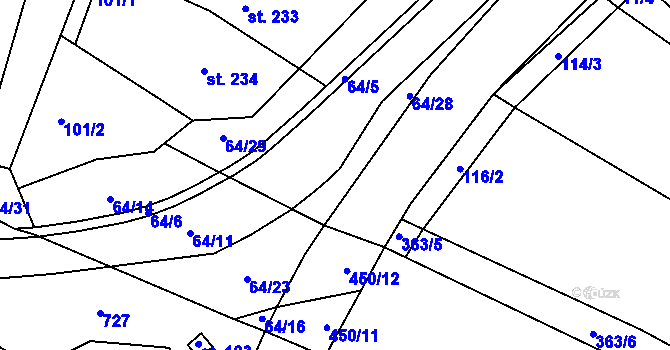 Parcela st. 64/20 v KÚ Rostěnice, Katastrální mapa