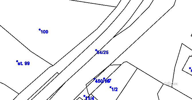 Parcela st. 64/25 v KÚ Rostěnice, Katastrální mapa