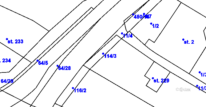 Parcela st. 114/3 v KÚ Rostěnice, Katastrální mapa