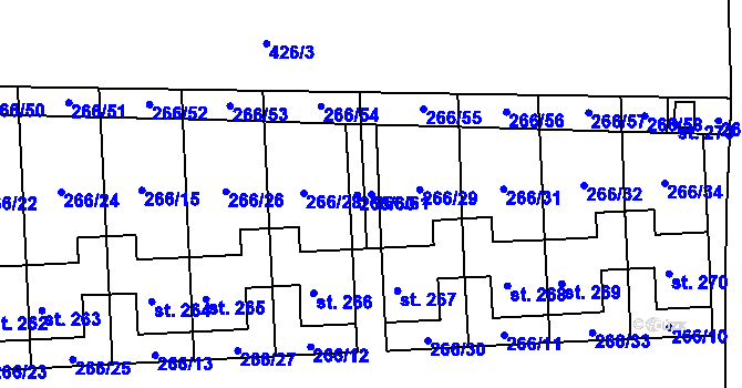 Parcela st. 266/61 v KÚ Rostěnice, Katastrální mapa
