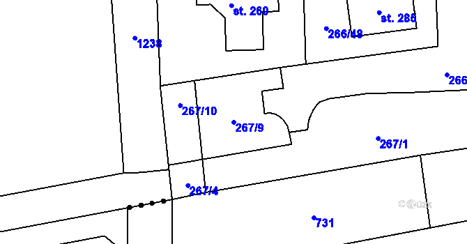 Parcela st. 267/9 v KÚ Rostěnice, Katastrální mapa