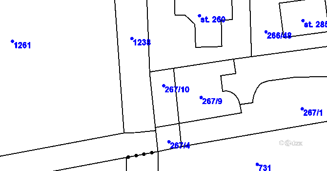 Parcela st. 267/10 v KÚ Rostěnice, Katastrální mapa