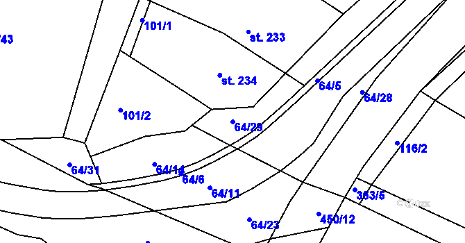 Parcela st. 64/29 v KÚ Rostěnice, Katastrální mapa