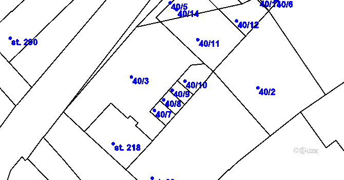Parcela st. 40/9 v KÚ Rostěnice, Katastrální mapa