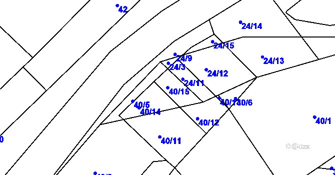 Parcela st. 40/15 v KÚ Rostěnice, Katastrální mapa