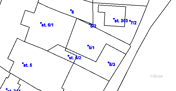 Parcela st. 5/1 v KÚ Rostěnice, Katastrální mapa