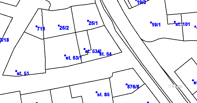Parcela st. 54 v KÚ Zvonovice, Katastrální mapa