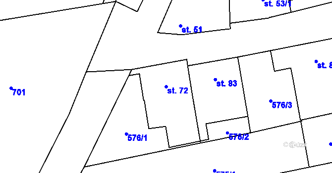 Parcela st. 72 v KÚ Zvonovice, Katastrální mapa