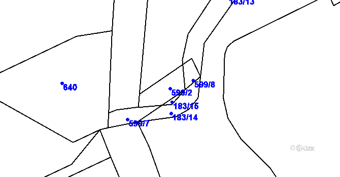 Parcela st. 599/2 v KÚ Zvonovice, Katastrální mapa