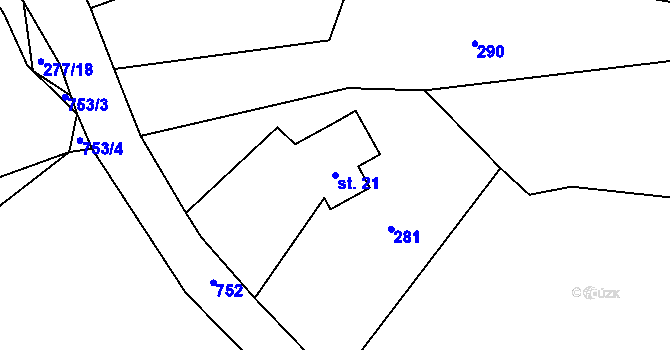 Parcela st. 21 v KÚ Rostkov, Katastrální mapa