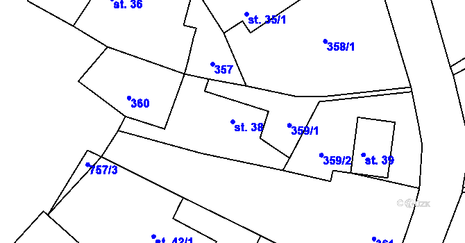 Parcela st. 38 v KÚ Rostkov, Katastrální mapa