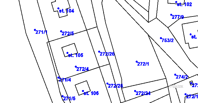 Parcela st. 272/26 v KÚ Rostkov, Katastrální mapa