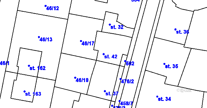 Parcela st. 42 v KÚ Rostoklaty, Katastrální mapa