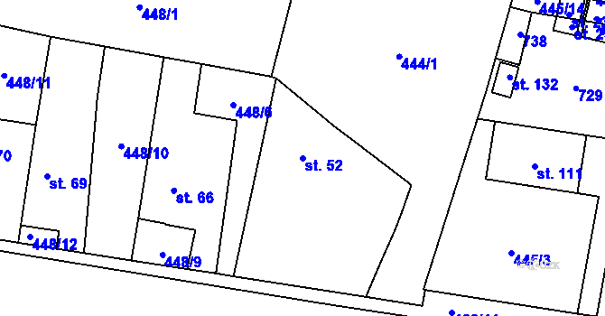 Parcela st. 52 v KÚ Rostoklaty, Katastrální mapa