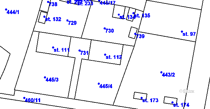 Parcela st. 112 v KÚ Rostoklaty, Katastrální mapa