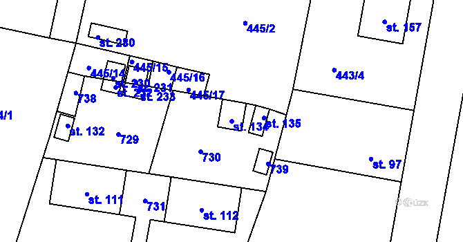 Parcela st. 134 v KÚ Rostoklaty, Katastrální mapa