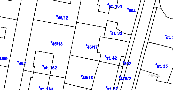 Parcela st. 46/17 v KÚ Rostoklaty, Katastrální mapa