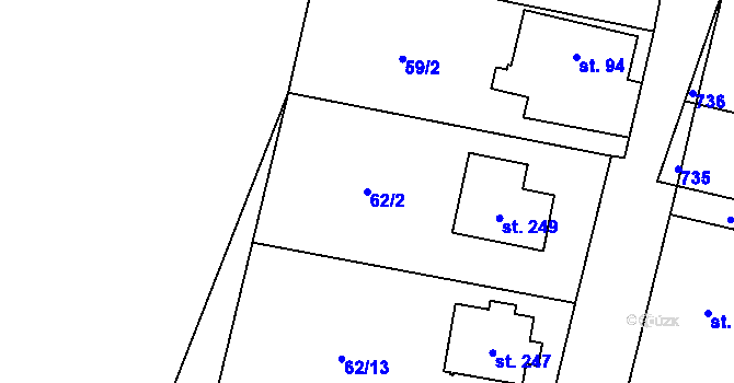 Parcela st. 62/2 v KÚ Rostoklaty, Katastrální mapa