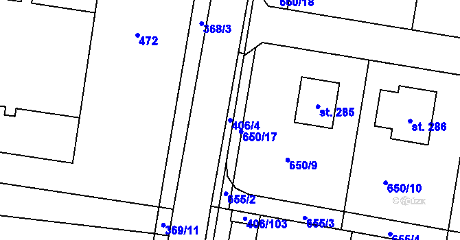 Parcela st. 406/4 v KÚ Rostoklaty, Katastrální mapa