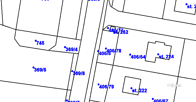 Parcela st. 406/5 v KÚ Rostoklaty, Katastrální mapa