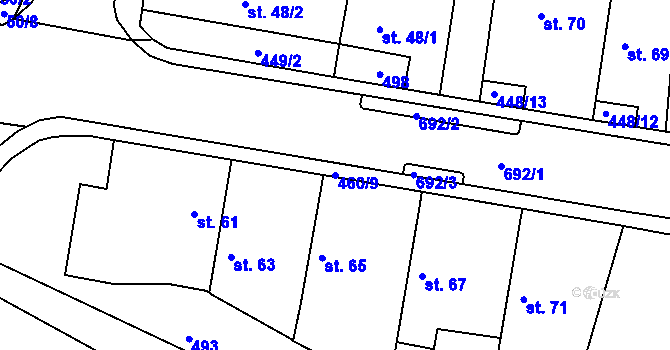 Parcela st. 460/9 v KÚ Rostoklaty, Katastrální mapa