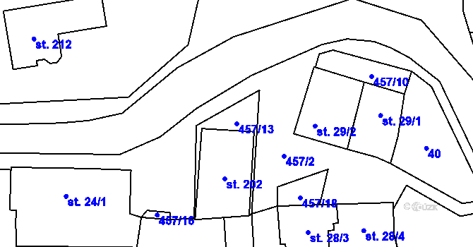Parcela st. 457/13 v KÚ Rostoklaty, Katastrální mapa