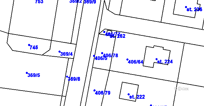 Parcela st. 406/78 v KÚ Rostoklaty, Katastrální mapa
