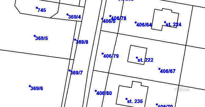 Parcela st. 406/79 v KÚ Rostoklaty, Katastrální mapa